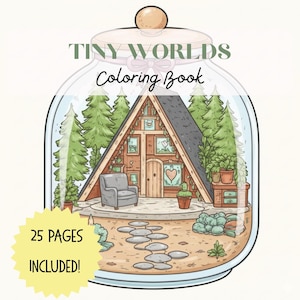 Libro para colorear Tiny Worlds - Escenas de terrario imprimibles de 25 páginas (Descarga PDF)