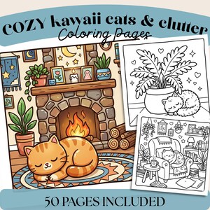 Kawaii Cats Clutter Coloring Book, Cozy Cluttercore Pages (Digital Download)