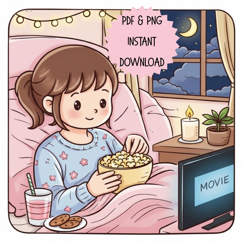 Soft Life Scenes Coloring Book - Relaxing Kawaii Illustrations, 20+ Pages (Digital Download) image 6