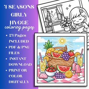 4 Seasons Cozy Coloring Book | Girly Hygge Coloring Pages | Kawaii Seasonal Coloring | Relaxing Bold Line Art | 24 Pages