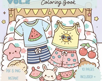 Kawaii Summer Coloring Pages – Cozy Aesthetic Art | 10-Page Digital Download (PDF + PNG)