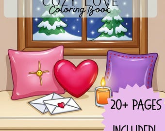 Cosy Love kleurboek | Valentijn Cosy Spaces Kleurplaten | Geen mensen ontspannen thuisscènes | Kleurboek voor volwassenen (pdf)