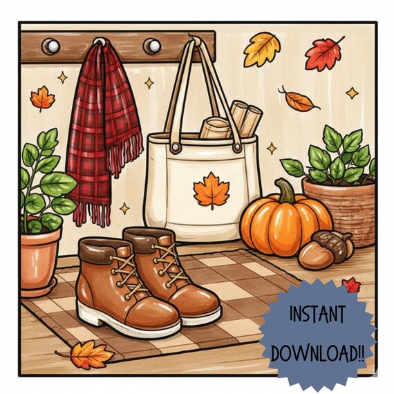 Hygge Coloring Book | Kawaii 4 Seasons, Relaxing Line Art (24 Pages) (Digital Download)