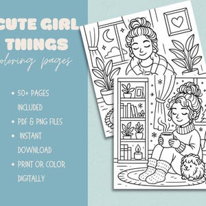 Cozy Girl Coloring Book Printable – Cute Aesthetic Self-Care Coloring Pages, Relaxing Stress-Relief Art, Digital Coloring Book PDF, 50+ Page