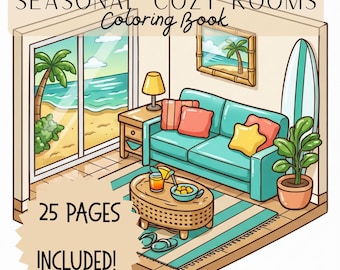 Cozy Seasonal Rooms Coloring Book | 25 Cozy Interior Scenes | Relaxing Adult Coloring Pages | Aesthetic Home Rooms | Printable PDF