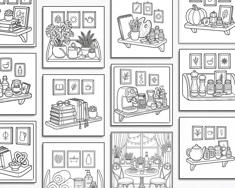 Colorin Shelf Cozy Shelf Coloring Book | Home Decor, 20 Pages (PDF Download) - Etsy
