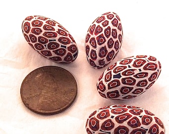 6 Oval Fimo Beads with Millifiori Pattern, 24 x 13mm