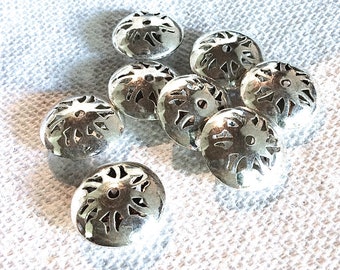 15 Metal Spacer Beads with a Cut Out Pattern, Silver Wafer Bead Silver metal Beads