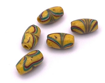 Vintage Oval Trade Beads, Matched African Trades Beads, Feather Trading beads x 5