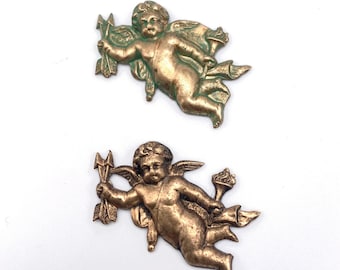 Cupid with Bow and Arrow, Vintage Metal Stampings x 2