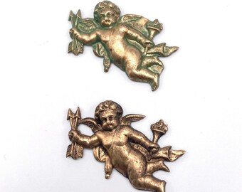 Cupid with Bow and Arrow, Vintage Metal Stampings x 2