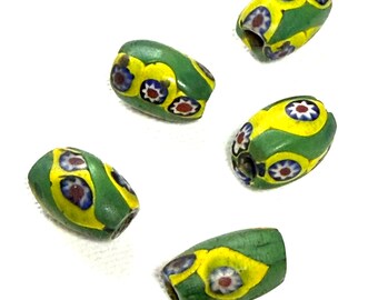 Oval Trade Beads, Vintage Matched African Trade Beads, Trade Beads, Millefiori Beads x 5