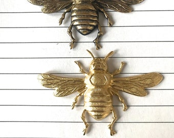 Vintage Brass Bee Stamping, Made in USA, Brass Bee, Honey bee