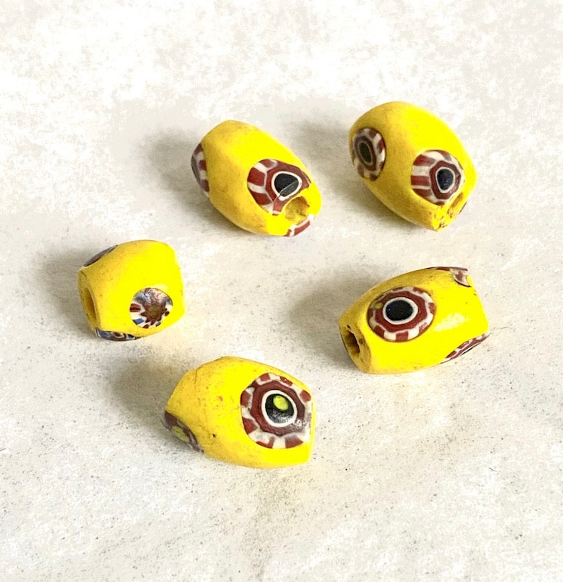 Vintage Matched yellow Oval African Trade Beads 4