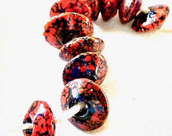 Vintage Glass Saucer Beads, Red Speckles on a Rich Cobalt Blue Base, Buy More and Save