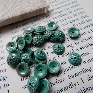 30 Green Patina Bead Caps, Spacer Shaped Beads, Green Beads, Quantity Saving