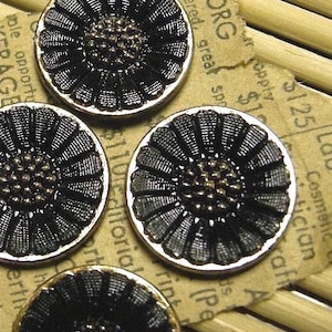 Vintage Black and Gold Pressed Glass Cabochons 18mm (4)