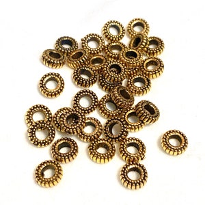 Perles despaces plaqués métal, entretoises à grand trou, rondelle de bord nervurée de 8 mm, or, argent, cuivre x 100 image 2