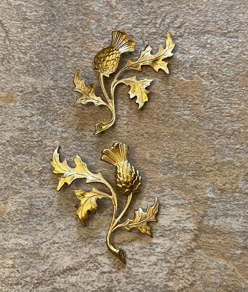 Vintage Thistle Brass Stamping with Leaves 2 image 1