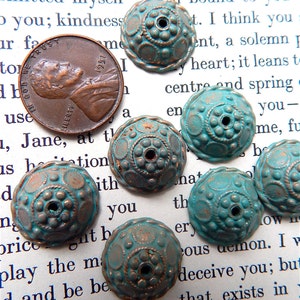 Large Green Patina Bead Caps, Spacer Shaped Beads, Green Beads, 12 pieces, 24 pieces, Quantity Saving