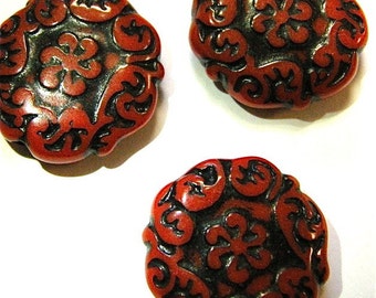 Red Plastic Disc Shaped Beads x 4