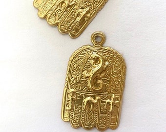 Large Brass Hamsa Stamping, Hand Of Fatima , Metal Talisman finding, x 2