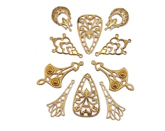 Assorted Filigree Brass Stamping, Prepack 10 pieces, Made in USA