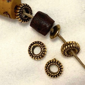 Perles despaces plaqués métal, entretoises à grand trou, rondelle de bord nervurée de 8 mm, or, argent, cuivre x 100 image 4