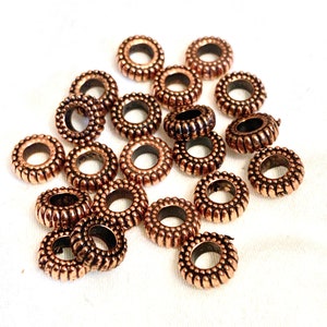 Perles despaces plaqués métal, entretoises à grand trou, rondelle de bord nervurée de 8 mm, or, argent, cuivre x 100 image 3