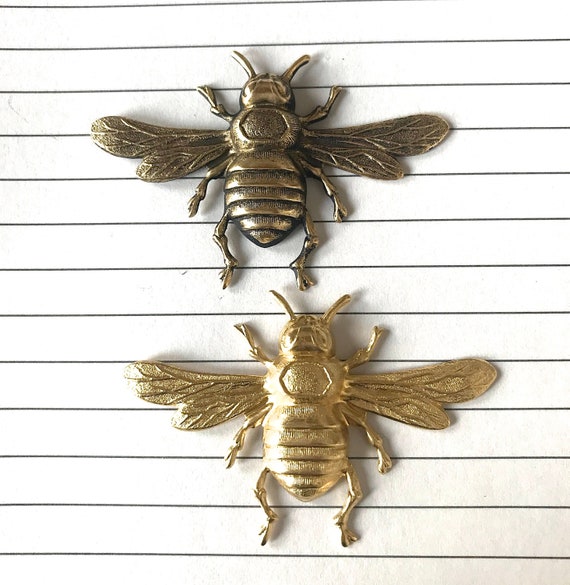 Vintage Brass Bee Stamping, Made in USA, Brass Bee, Honey bee