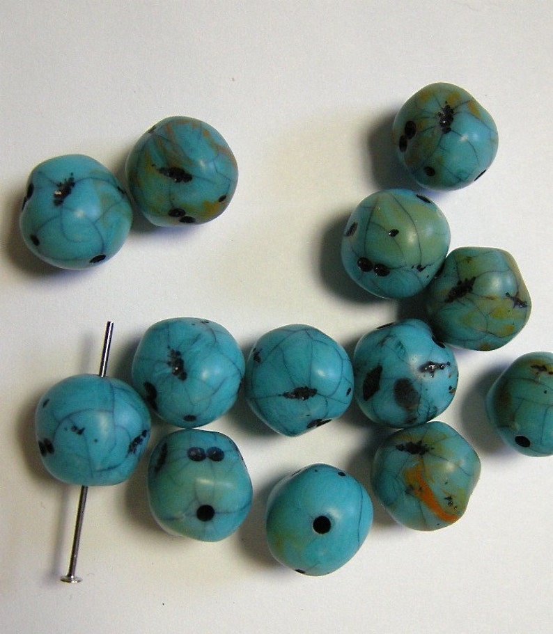 12 Plastic Turquoise Beads image 1