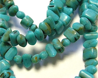 Strung Turquoise Chips, Faux turquoise, 36 Inch Strand, Buy More and Save