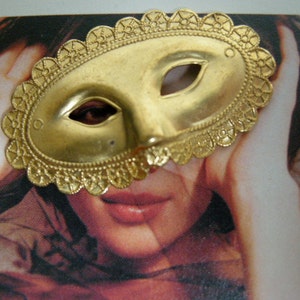 Brass Mask Finding, Metal Charm, Scrapbook Part, Metal Brass Stamping, Made in USA