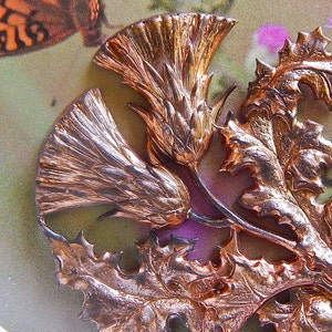 Vintage Large French Stamping of Thistle made of a Coppery Brass