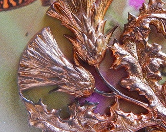 Vintage Large French Stamping of Thistle made of a Coppery Brass