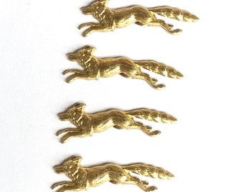 Metal Fox Stampings, 4 Brass Small Foxes, Made In USA, Metal Findings