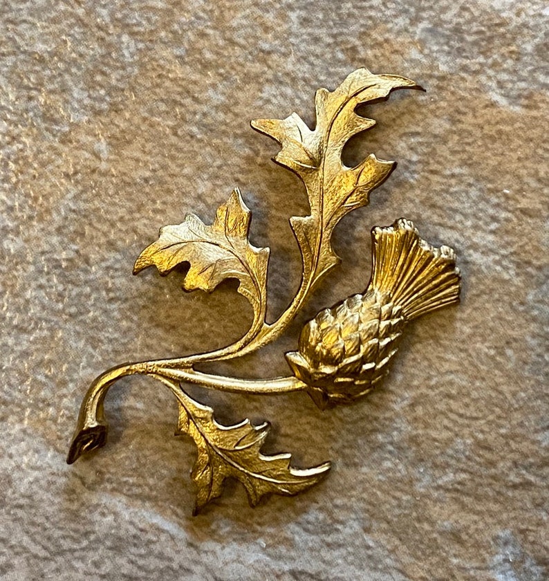 Vintage Thistle Brass Stamping with Leaves 2 image 2