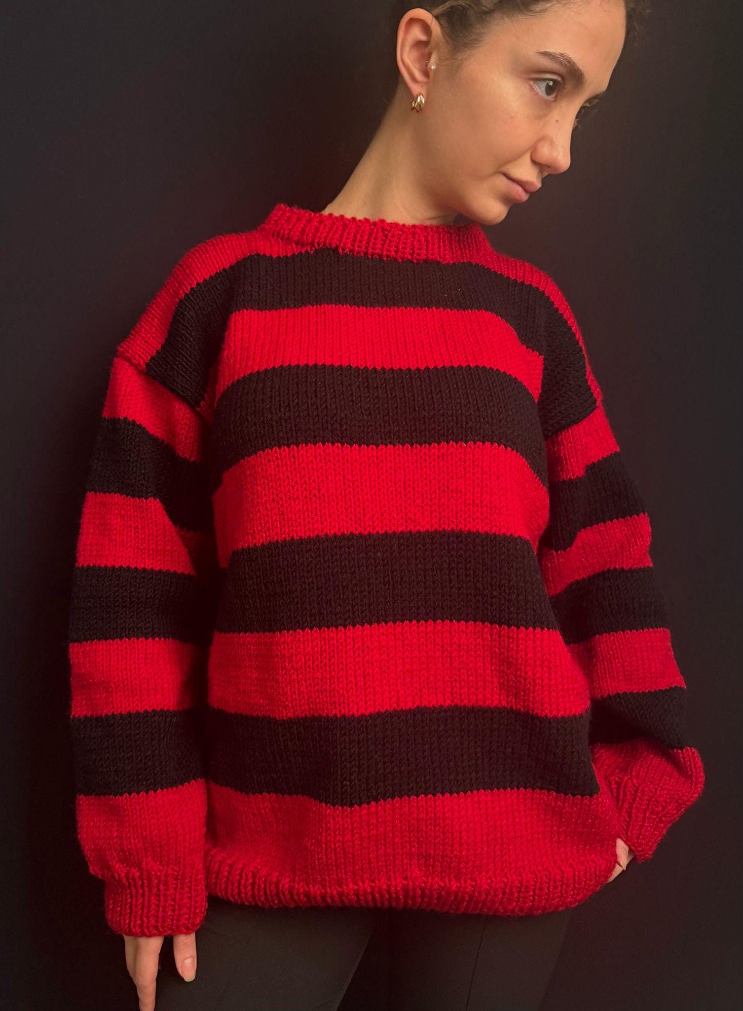 Red and Green Striped Sweater - Etsy UK