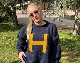 Maglione di lana personalizzato fatto a mano: maglione con monogramma personalizzato, maglione natalizio Weasley