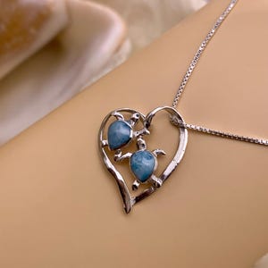 Larimar Heart Pendant Necklace: Sterling Silver, Dominican Gemstone