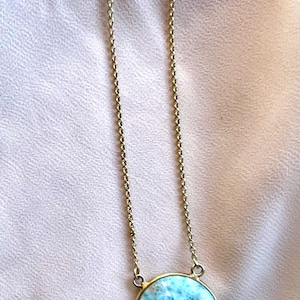 Larimar Necklace: Round Dominican Stone, Gold-Plated 925 Silver
