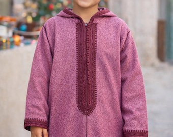 Boys Moroccan Wool Jalaba, Hooded Kids Caftan, Eid Outfit Boys, Traditional Islamic Dress, Ages 4-12, Ready to Ship