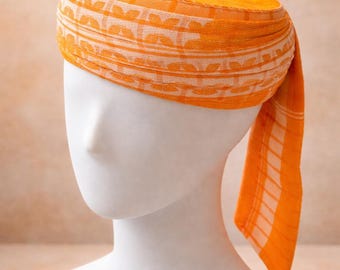 Moroccan Razza Orange Turban | Traditional Head Wrap Handmade | Custom Size | Cultural Heritage Headwear