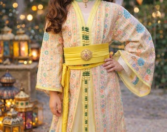 Girls Eid Dress 2026, Moroccan Caftan Kids, Ramadan Takchita for Girls, Traditional Islamic Outfit, Floral Kaftan Ages 4-16, Fast Shipping