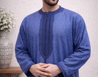 Men's Moroccan Caftan Wool Blend Thobe, Islamic Jalaba, Wedding Outfit