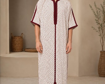 Moroccan Men Gandora Summer 2026 | Traditional Kaftan White Burgundy | Eid Outfit Islamic Clothing | 6 Colors Available