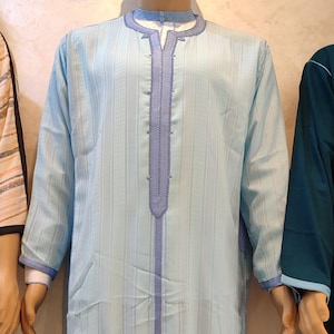 Handmade Moroccan Djellaba Set: Light Blue Embroidered Kaftan