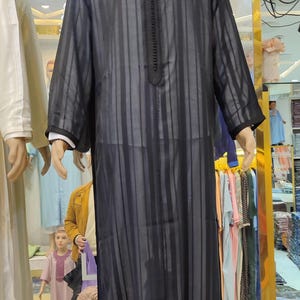 Sheer Black Moroccan Djellaba: Handcrafted Kaftan for Men