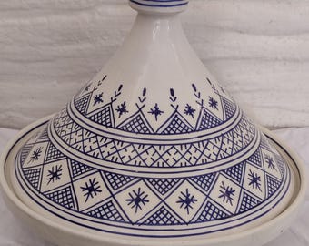 marokkanische keramik tagine blau weiß, einzigartige tajine, berber tagine, servier tagine ton tagine topf, töpferware tagine keramik, marokkanische küche