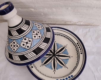 Tajine Tunisien Ancien Fait Main - Le Souk - Céramique Peinte - Diamètre 24 Cm